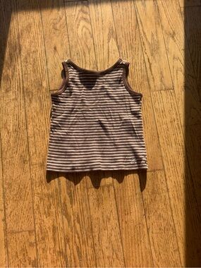 Brown White Striped Cap Sleeve Top Sequin Heart Detail Y2K Baby Tee XS